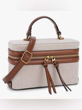 NWT Alolbag Canvas and Brown Faux Leather Trim Crossbody Vanity Bag